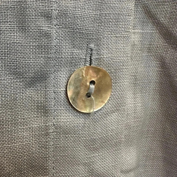 Coldwater Creek | Light Sky Blue Linen Button Down Floral Embroidered Blouse M - Picture 7 of 14